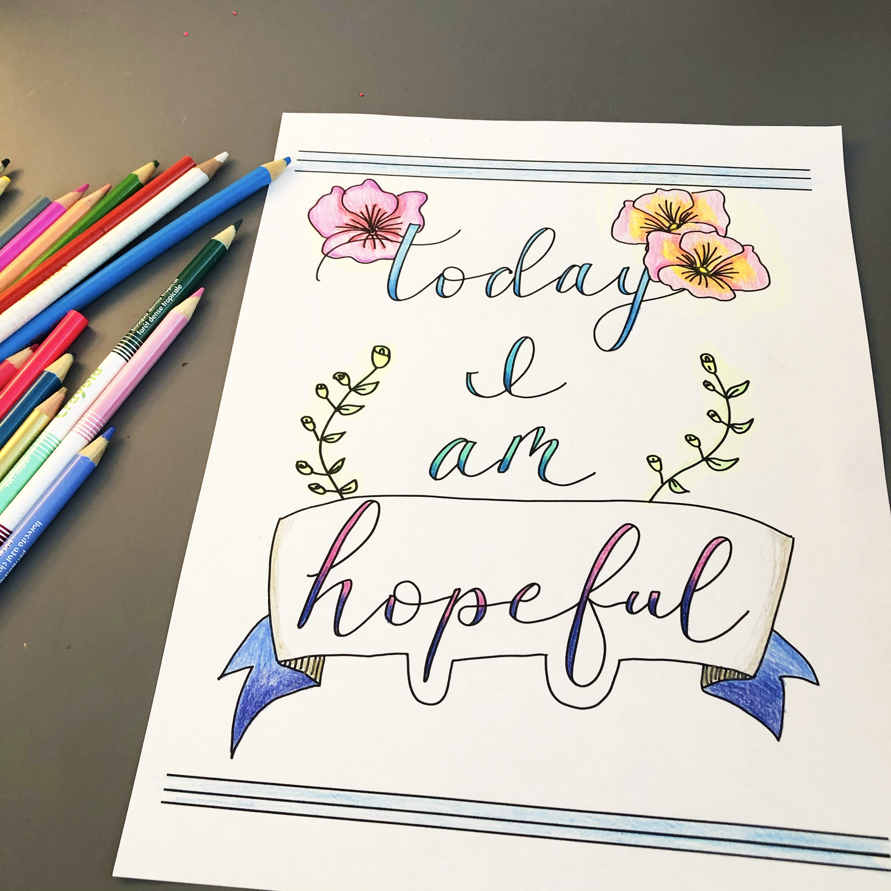 leah prusiner art today I am hopeful coloring page